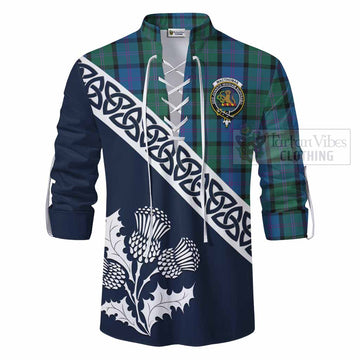 MacThomas (McThomas) Tartan Ghillie Kilt Shirt Featuring Thistle and Scotland Map - Tartan Vibes Clothing
