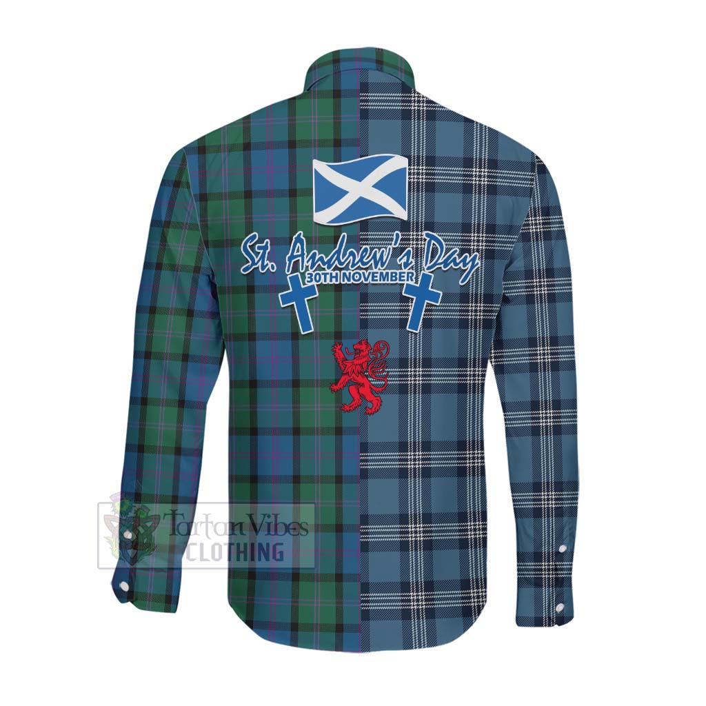 MacThomas (McThomas) Tartan Long Sleeve Button Shirt Happy St. Andrew's Day Half Tartan Style Men's Shirt - Tartan Vibes Clothing