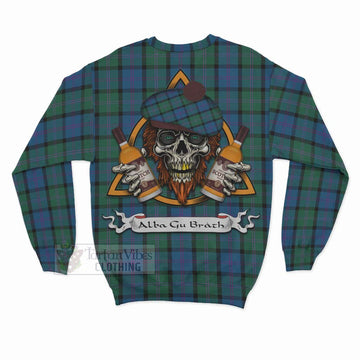 MacThomas (McThomas) Tartan Sweatshirt with Family Crest and Bearded Skull Holding Bottles of Whiskey - Tartan Vibes Clothing