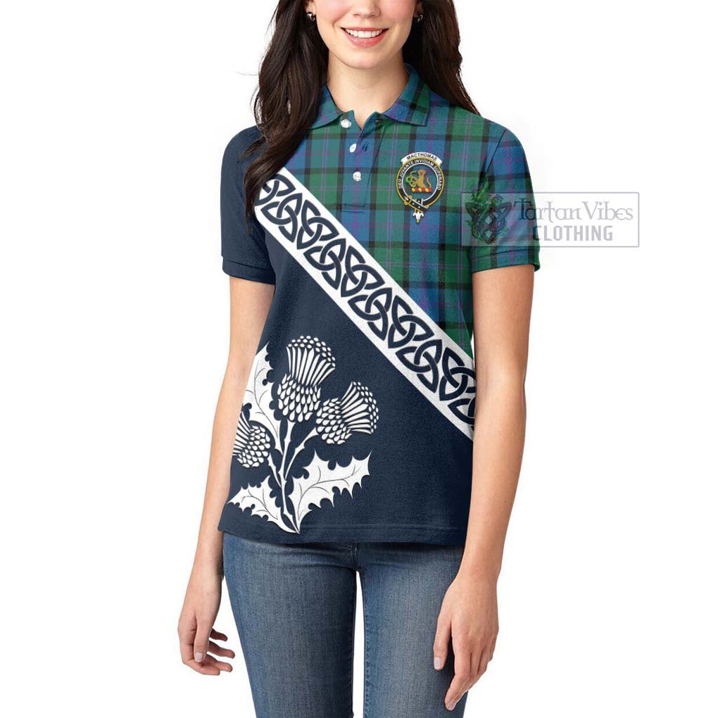MacThomas (McThomas) Tartan Women's Polo Shirt Featuring Thistle and Scotland Map - Tartanvibesclothing Store