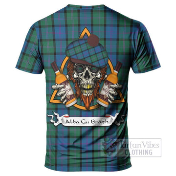 MacThomas (McThomas) Tartan T-Shirt with Family Crest and Bearded Skull Holding Bottles of Whiskey - Tartan Vibes Clothing