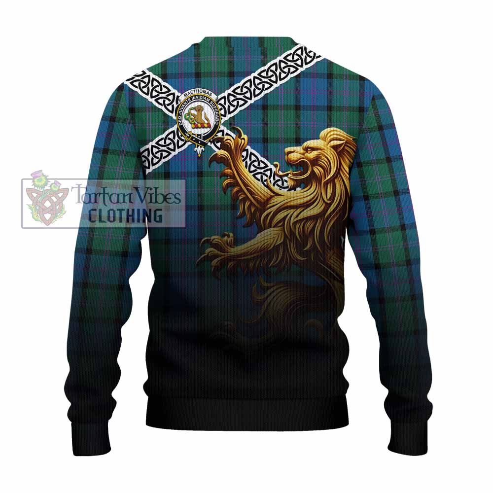 MacThomas (McThomas) Crest Tartan Knitted Sweater with Golden Lion Emblem Celtic Style - Tartan Vibes Clothing