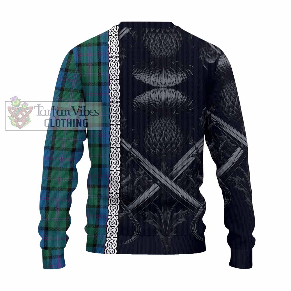 MacThomas (McThomas) Tartan Knitted Sweater with Family Crest Cross Sword Thistle Celtic Vibes - Tartan Vibes Clothing