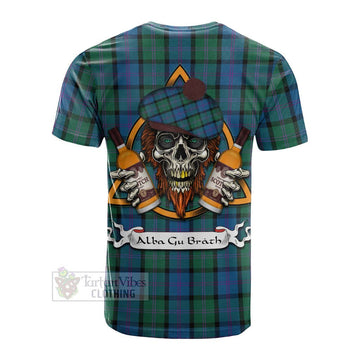 MacThomas (McThomas) Tartan Cotton T-shirt with Family Crest and Bearded Skull Holding Bottles of Whiskey - Tartan Vibes Clothing