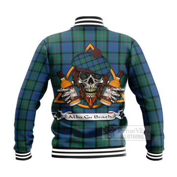 MacThomas (McThomas) Tartan Baseball Jacket with Family Crest and Bearded Skull Holding Bottles of Whiskey - Tartan Vibes Clothing