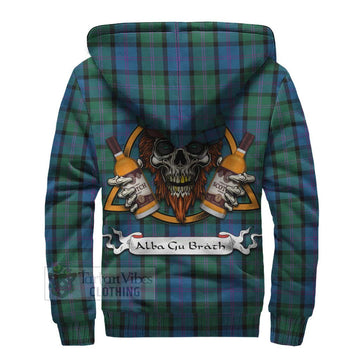 MacThomas (McThomas) Tartan Sherpa Hoodie with Family Crest and Bearded Skull Holding Bottles of Whiskey - Tartan Vibes Clothing