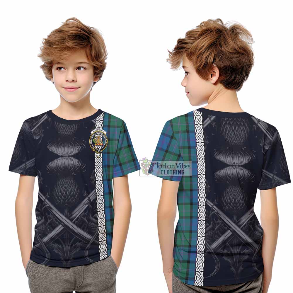 MacThomas (McThomas) Tartan Kid T-Shirt with Family Crest Cross Sword Thistle Celtic Vibes - Tartan Vibes Clothing