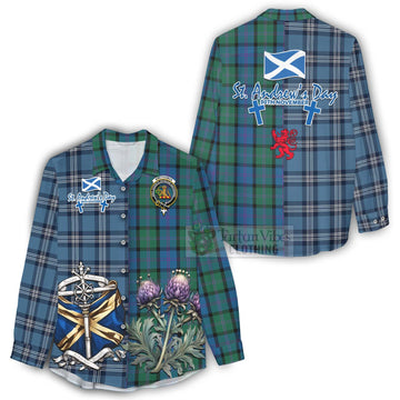 MacThomas (McThomas) Tartan Women's Casual Shirt Happy St. Andrew's Day Half Tartan Style - Tartan Vibes Clothing