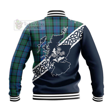 MacThomas (McThomas) Tartan Baseball Jacket Featuring Thistle and Scotland Map - Tartan Vibes Clothing