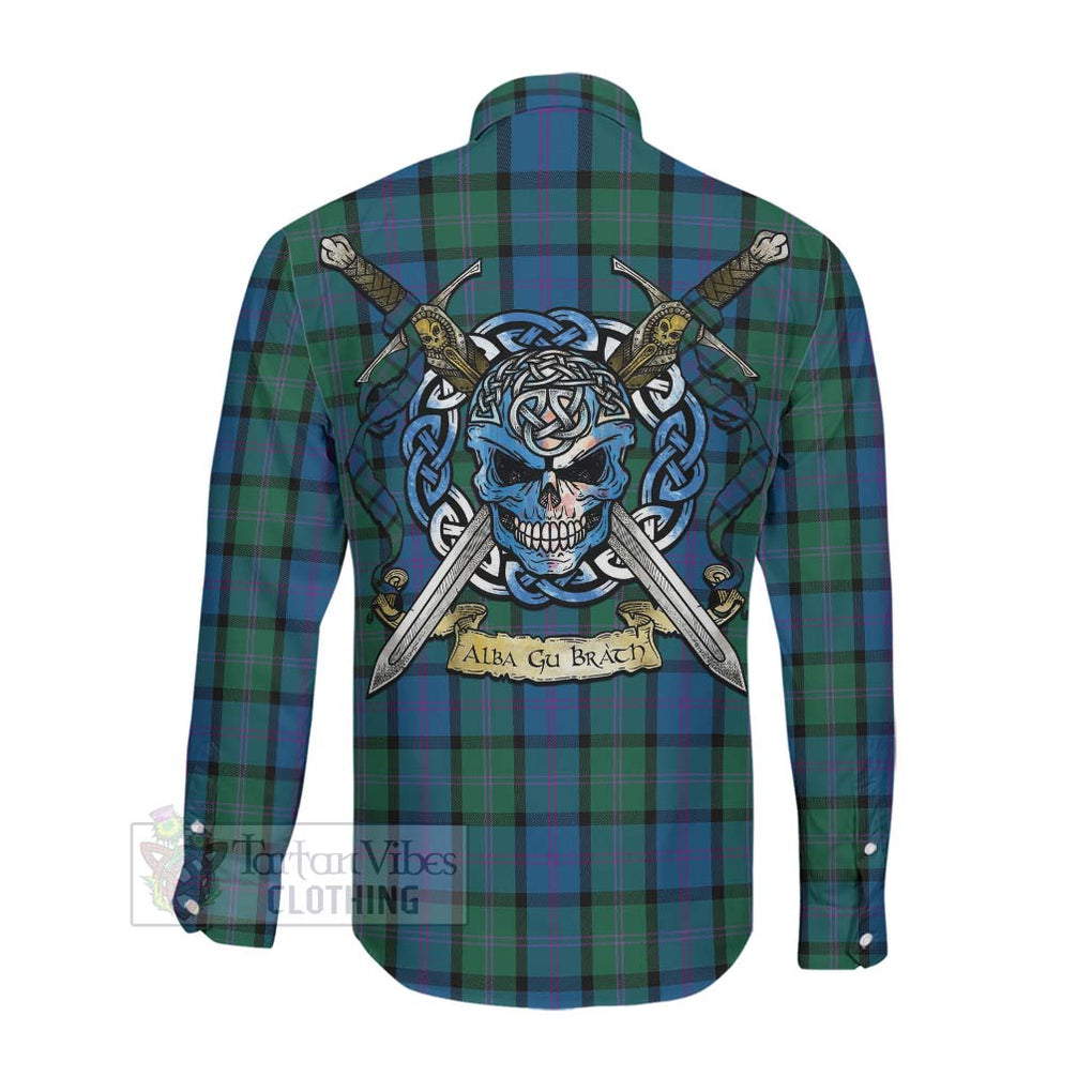 MacThomas (McThomas) Tartan Long Sleeve Button Shirt with Family Crest Celtic Skull Style Men's Shirt - Tartan Vibes Clothing