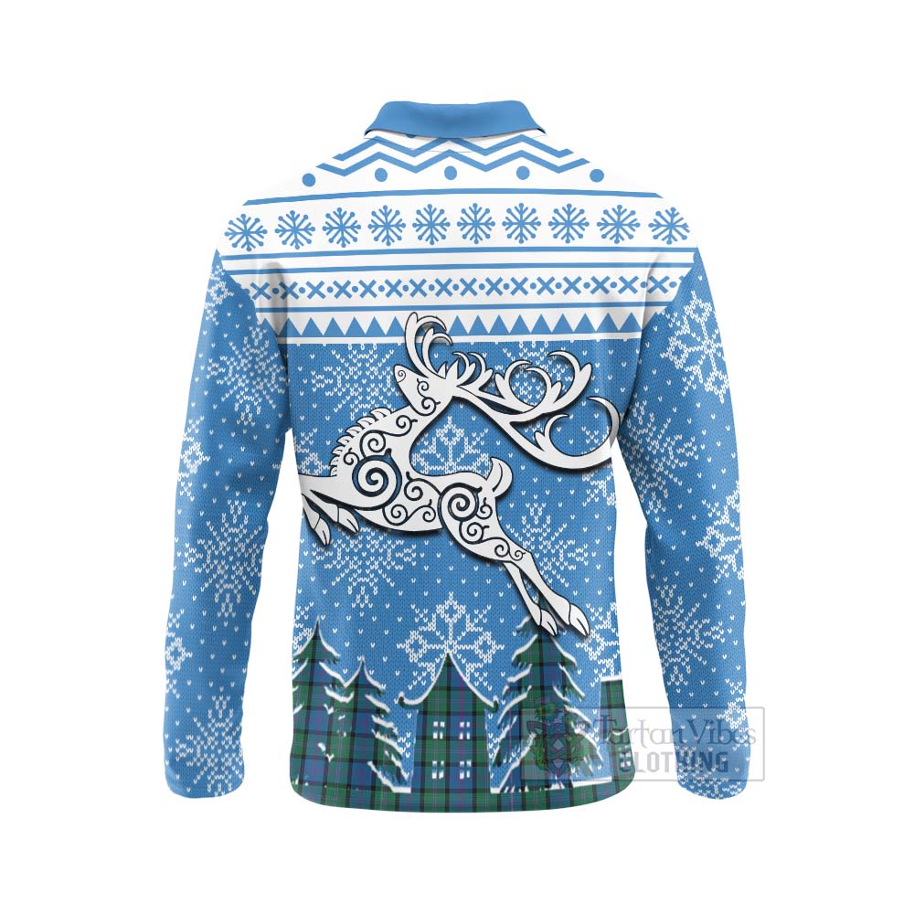 MacThomas (McThomas) Clan Christmas Long Sleeve Polo Shirt Celtic Reindeer Style - Tartan Vibes Clothing