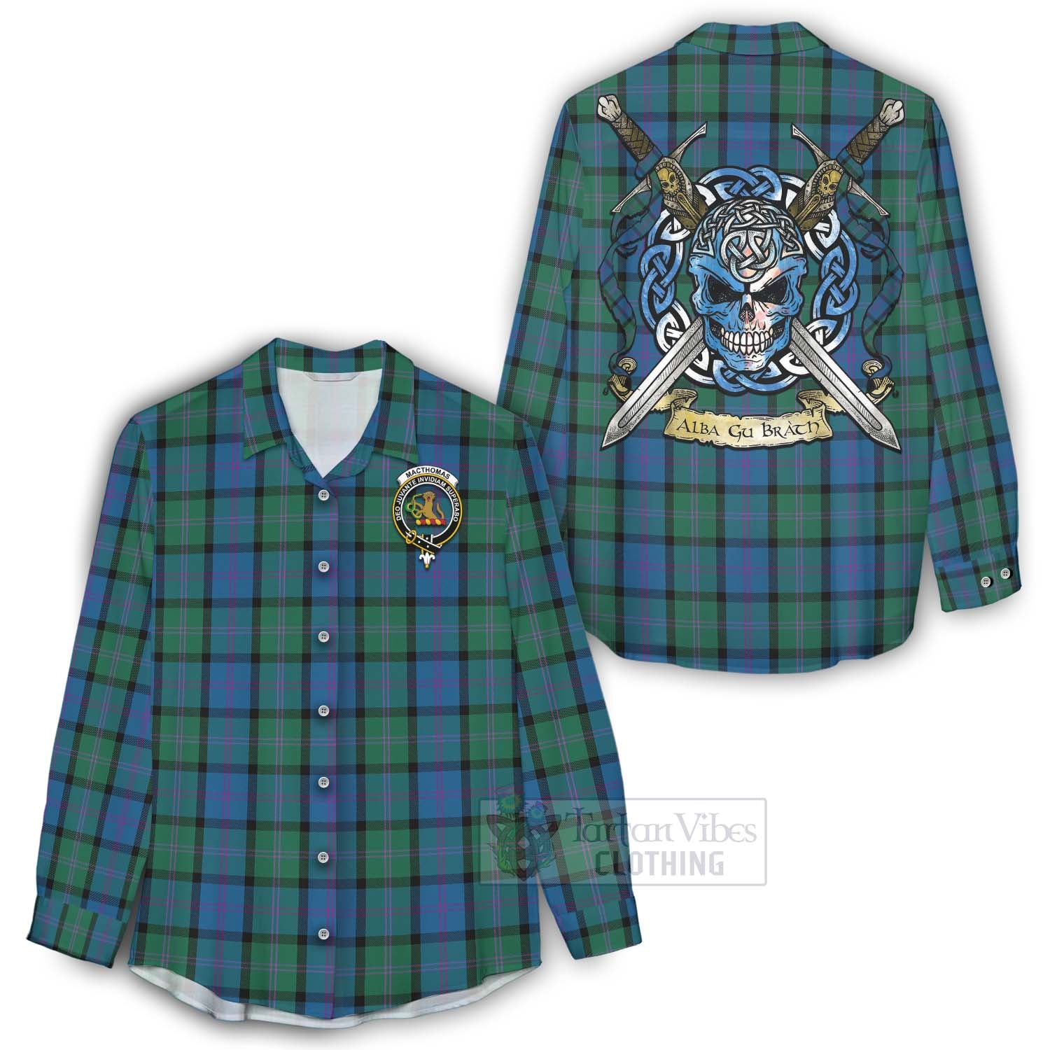MacThomas (McThomas) Tartan Women's Casual Shirt with Family Crest Celtic Skull Style - Tartan Vibes Clothing