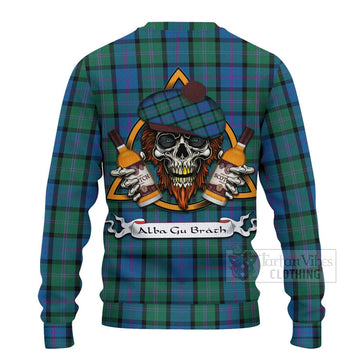 MacThomas (McThomas) Tartan Ugly Sweater with Family Crest and Bearded Skull Holding Bottles of Whiskey - Tartan Vibes Clothing