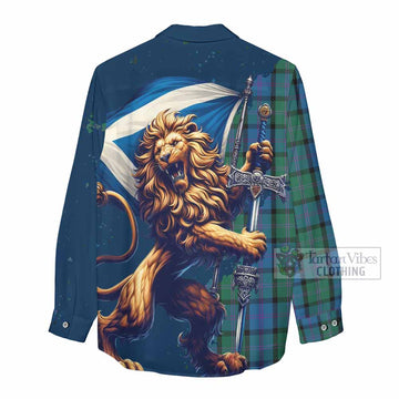 MacThomas (McThomas) Tartan Family Crest Women's Casual Shirt with Scottish Majestic Lion - Tartan Vibes Clothing