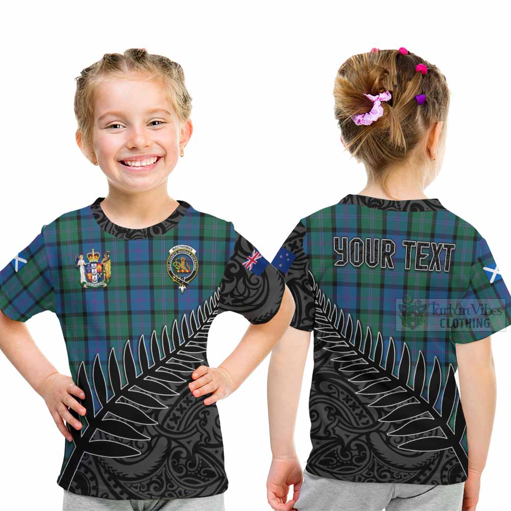 Tartan Vibes Clothing MacThomas (McThomas) Crest Tartan Kid T-Shirt with New Zealand Silver Fern Half Style