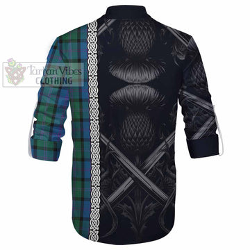 MacThomas (McThomas) Tartan Ghillie Kilt Shirt with Family Crest Cross Sword Thistle Celtic Vibes - Tartan Vibes Clothing