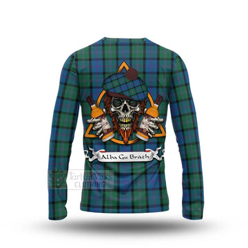 MacThomas (McThomas) Tartan Long Sleeve T-Shirt with Family Crest and Bearded Skull Holding Bottles of Whiskey - Tartan Vibes Clothing