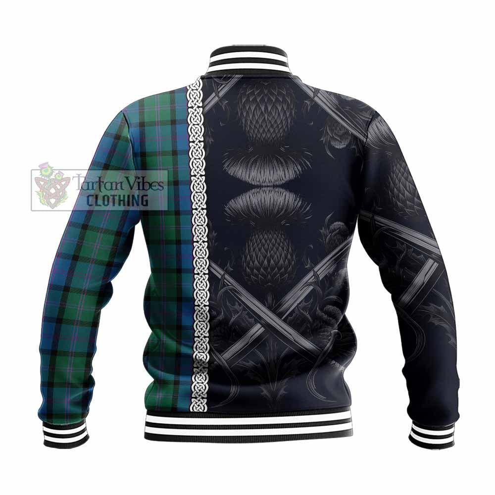 MacThomas (McThomas) Tartan Baseball Jacket with Family Crest Cross Sword Thistle Celtic Vibes - Tartan Vibes Clothing