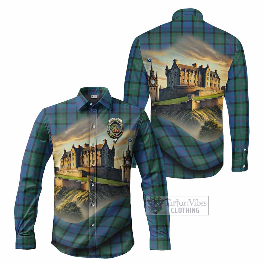 Tartan Vibes Clothing MacThomas (McThomas) Tartan Family Crest Long Sleeve Button Shirt with Scottish Ancient Castle Style