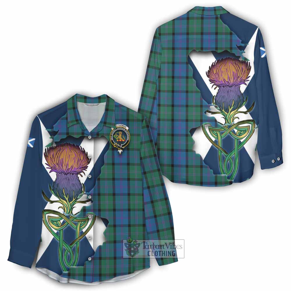 MacThomas (McThomas) Tartan Family Crest Women's Casual Shirt Scottish Thistle Celtic Inspired - Tartan Vibes Clothing