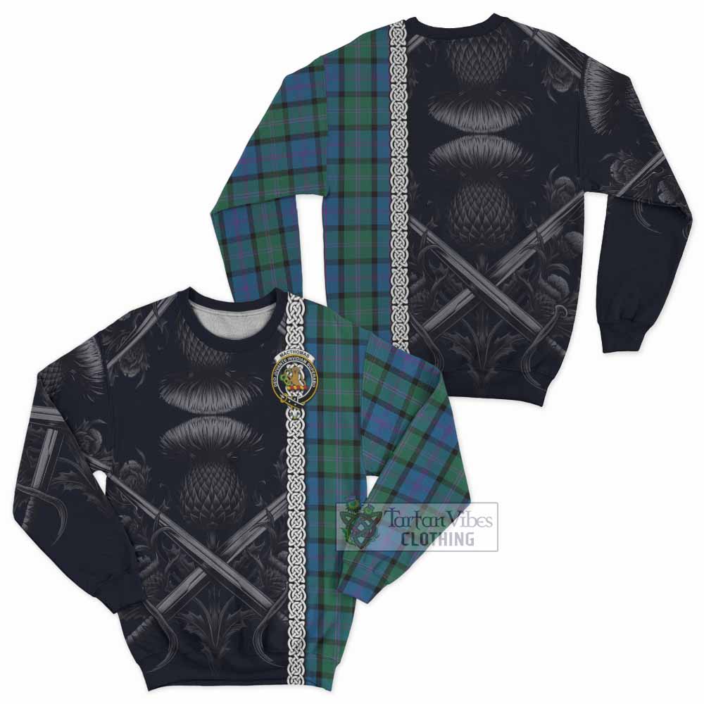 MacThomas (McThomas) Tartan Sweatshirt with Family Crest Cross Sword Thistle Celtic Vibes - Tartan Vibes Clothing