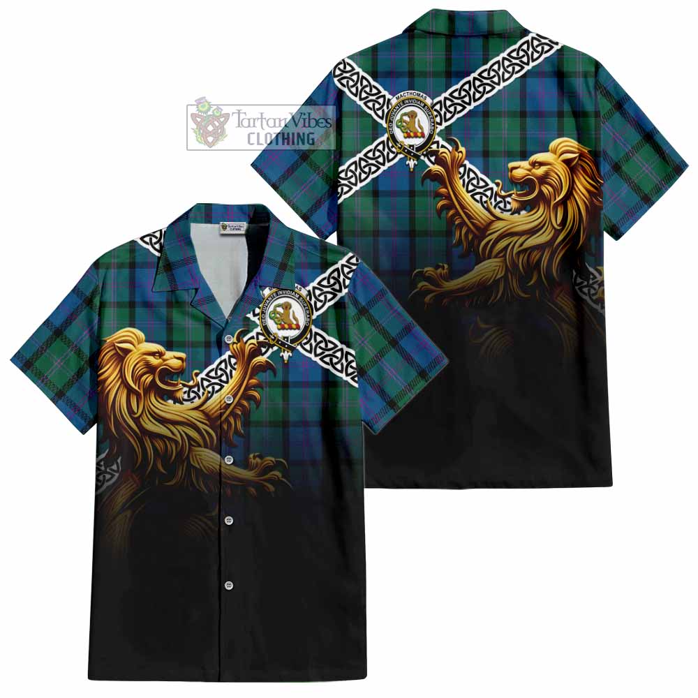 MacThomas (McThomas) Crest Tartan Hawaiian Shirt with Golden Lion Emblem Celtic Style - Tartan Vibes Clothing