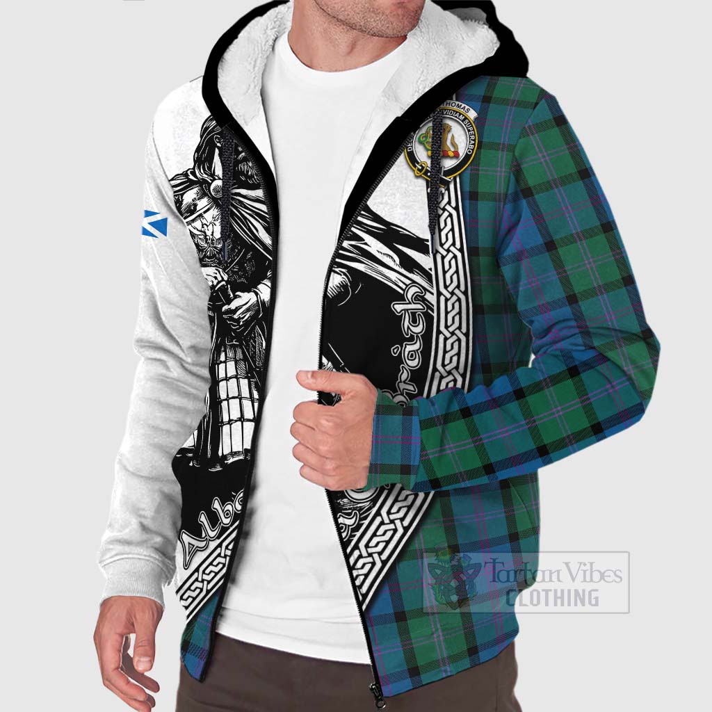 MacThomas (McThomas) Tartan Clan Crest Sherpa Hoodie with Highlander Warrior Celtic Style Unisex - Tartan Vibes Clothing