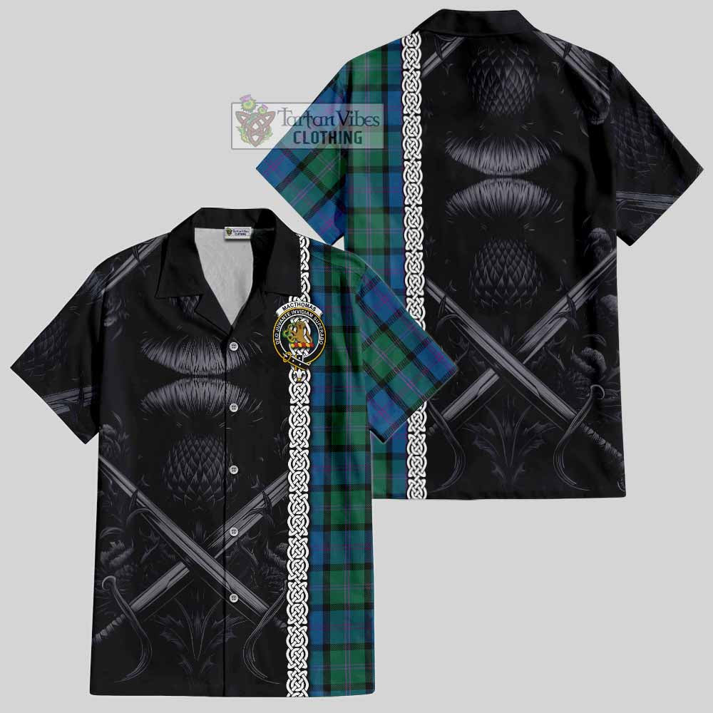 MacThomas (McThomas) Tartan Hawaiian Shirt with Family Crest Cross Sword Thistle Celtic Vibes - Tartan Vibes Clothing