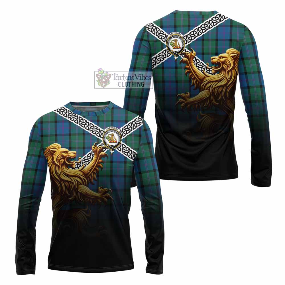 MacThomas (McThomas) Crest Tartan Long Sleeve T-Shirt with Golden Lion Emblem Celtic Style - Tartan Vibes Clothing