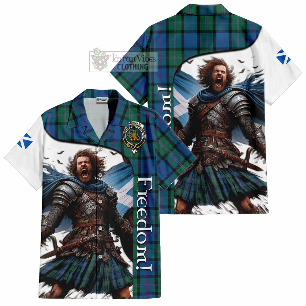 Tartan Vibes Clothing MacThomas (McThomas) Crest Tartan Short Sleeve Button Shirt Inspired by the Freedom of Scottish Warrior