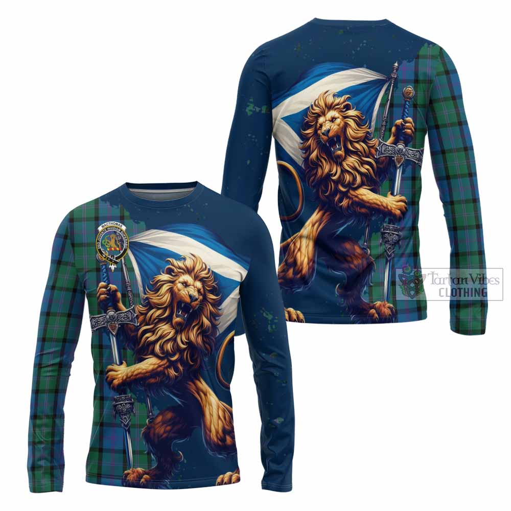 MacThomas (McThomas) Tartan Family Crest Long Sleeve T-Shirt with Scottish Majestic Lion - Tartan Vibes Clothing