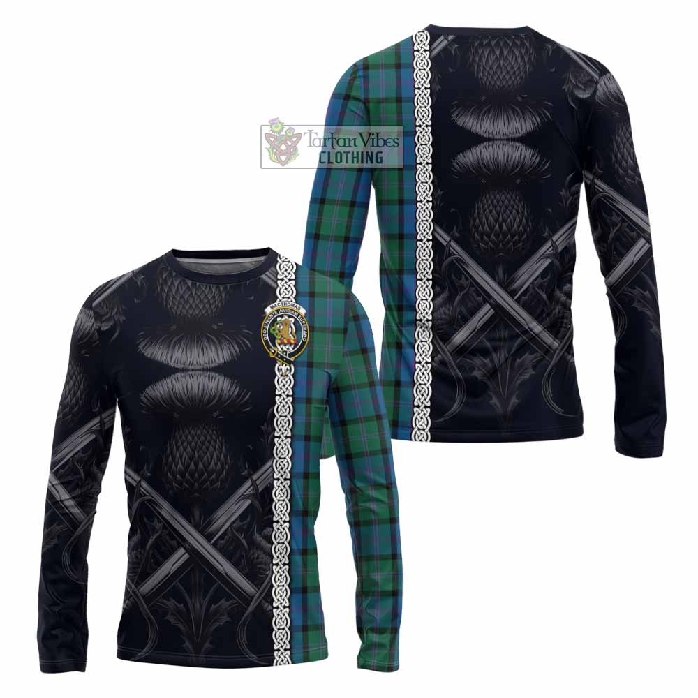 MacThomas (McThomas) Tartan Long Sleeve T-Shirt with Family Crest Cross Sword Thistle Celtic Vibes - Tartan Vibes Clothing