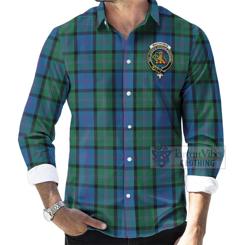 MacThomas (McThomas) Tartan Long Sleeve Button Shirt with Family Crest Celtic Skull Style - Tartan Vibes Clothing
