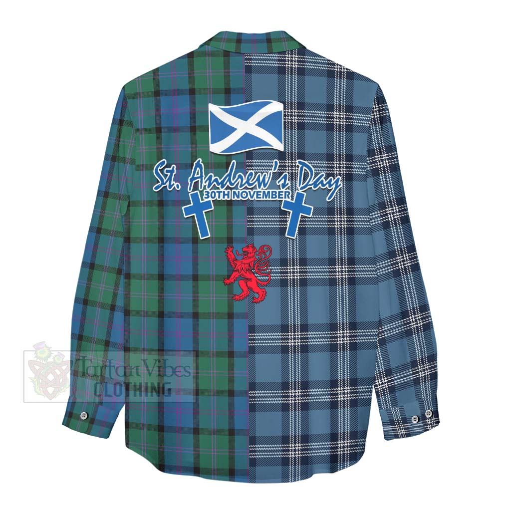 MacThomas (McThomas) Tartan Women's Casual Shirt Happy St. Andrew's Day Half Tartan Style - Tartan Vibes Clothing