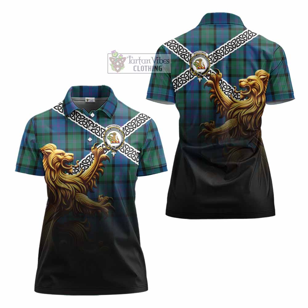 MacThomas (McThomas) Crest Tartan Women's Polo Shirt with Golden Lion Emblem Celtic Style - Tartan Vibes Clothing