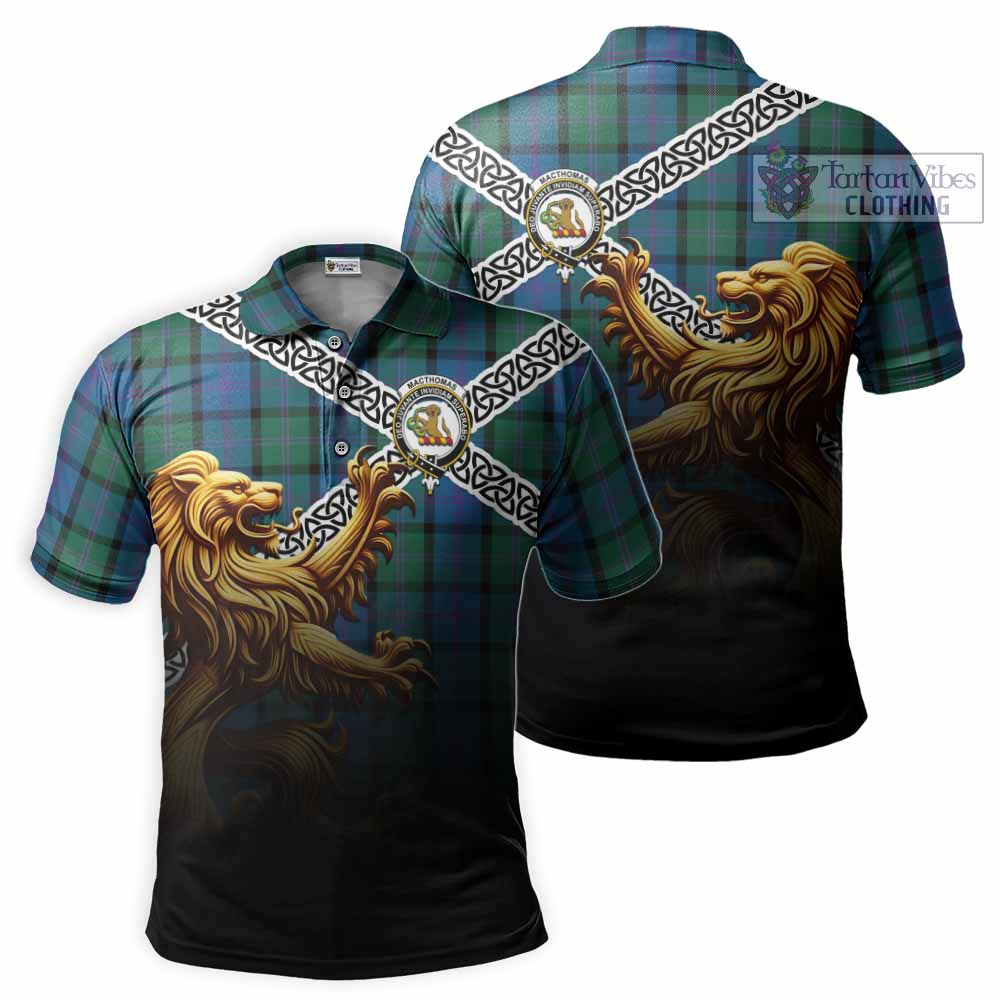 MacThomas (McThomas) Crest Tartan Polo Shirt with Golden Lion Emblem Celtic Style - Tartan Vibes Clothing