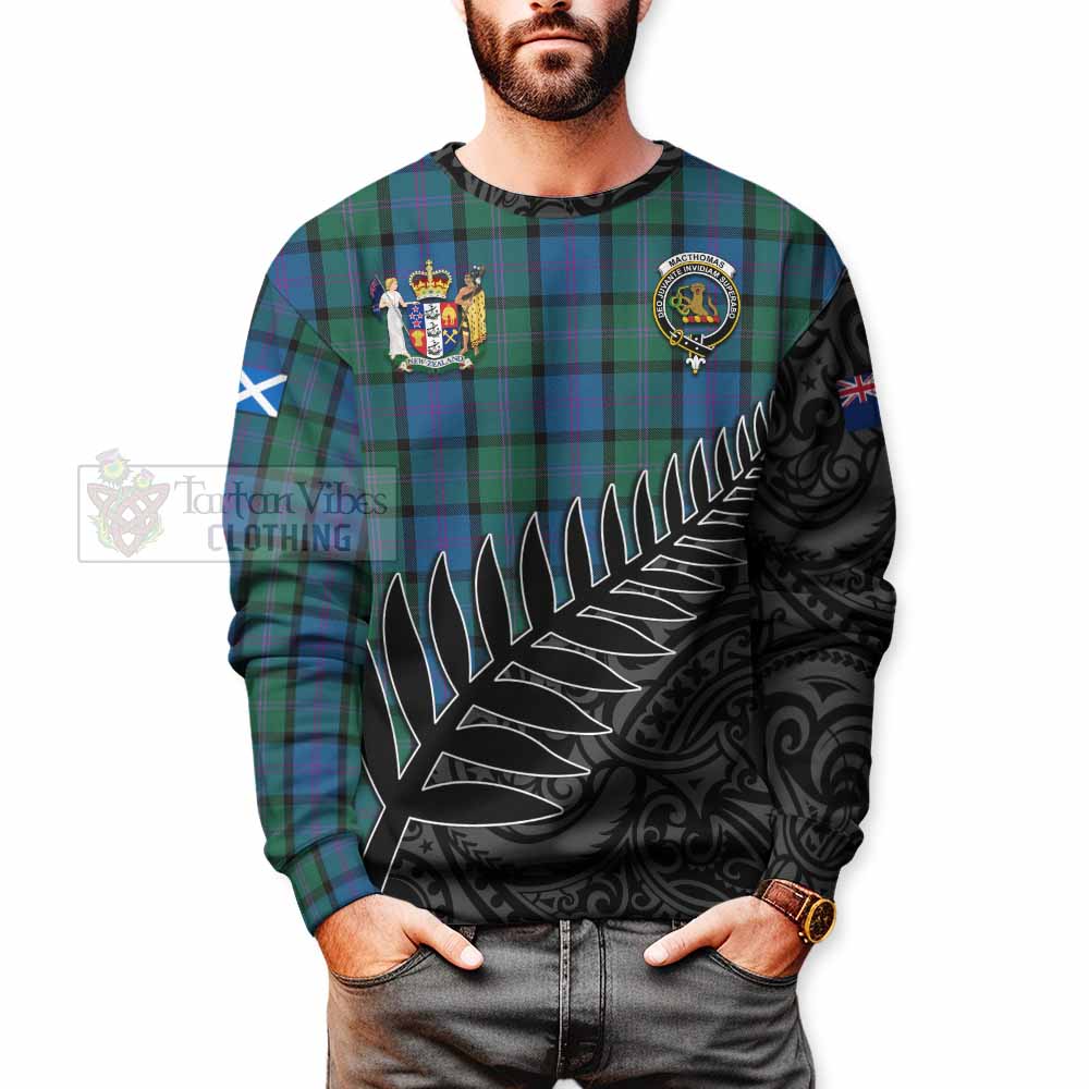 MacThomas (McThomas) Crest Tartan Sweatshirt with New Zealand Silver Fern Half Style - Tartan Vibes Clothing