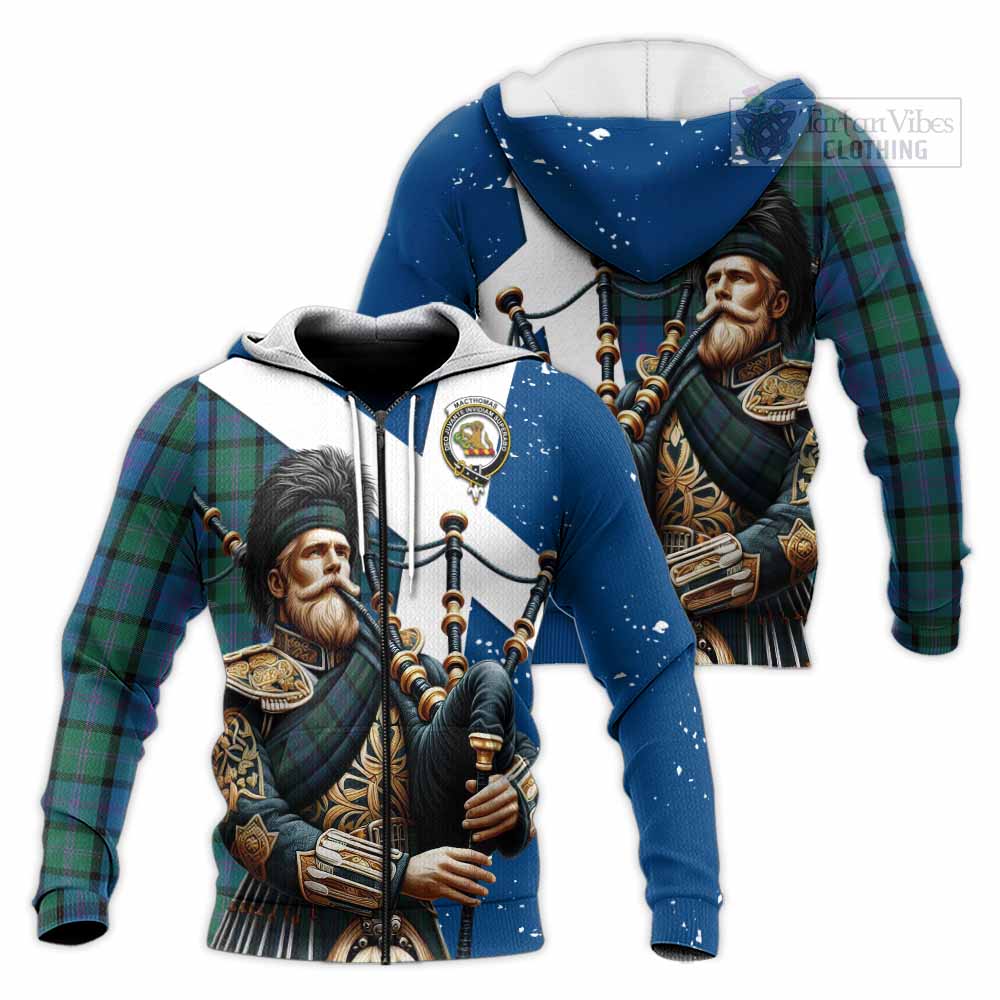 MacThomas (McThomas) Tartan Knitted Hoodie with Family Crest Scottish Bagpiper Vibes Unisex Knitted Zip Hoodie - Tartan Vibes Clothing
