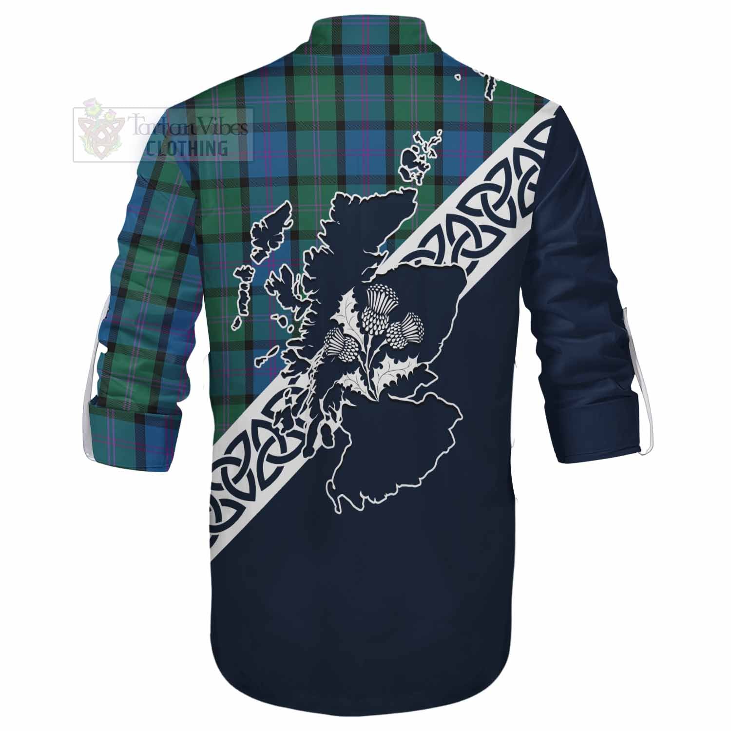 MacThomas (McThomas) Tartan Ghillie Kilt Shirt Featuring Thistle and Scotland Map - Tartan Vibes Clothing