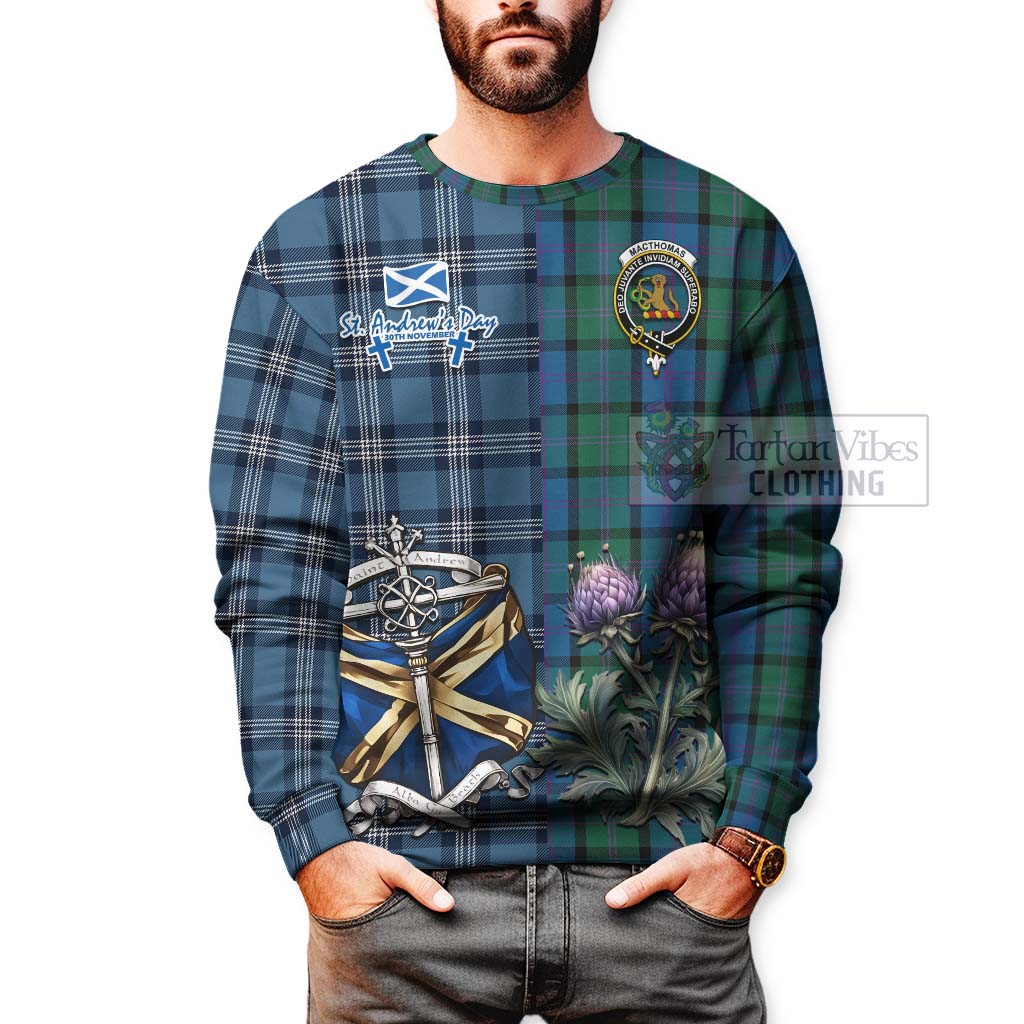 MacThomas (McThomas) Tartan Sweatshirt Happy St. Andrew's Day Half Tartan Style - Tartan Vibes Clothing