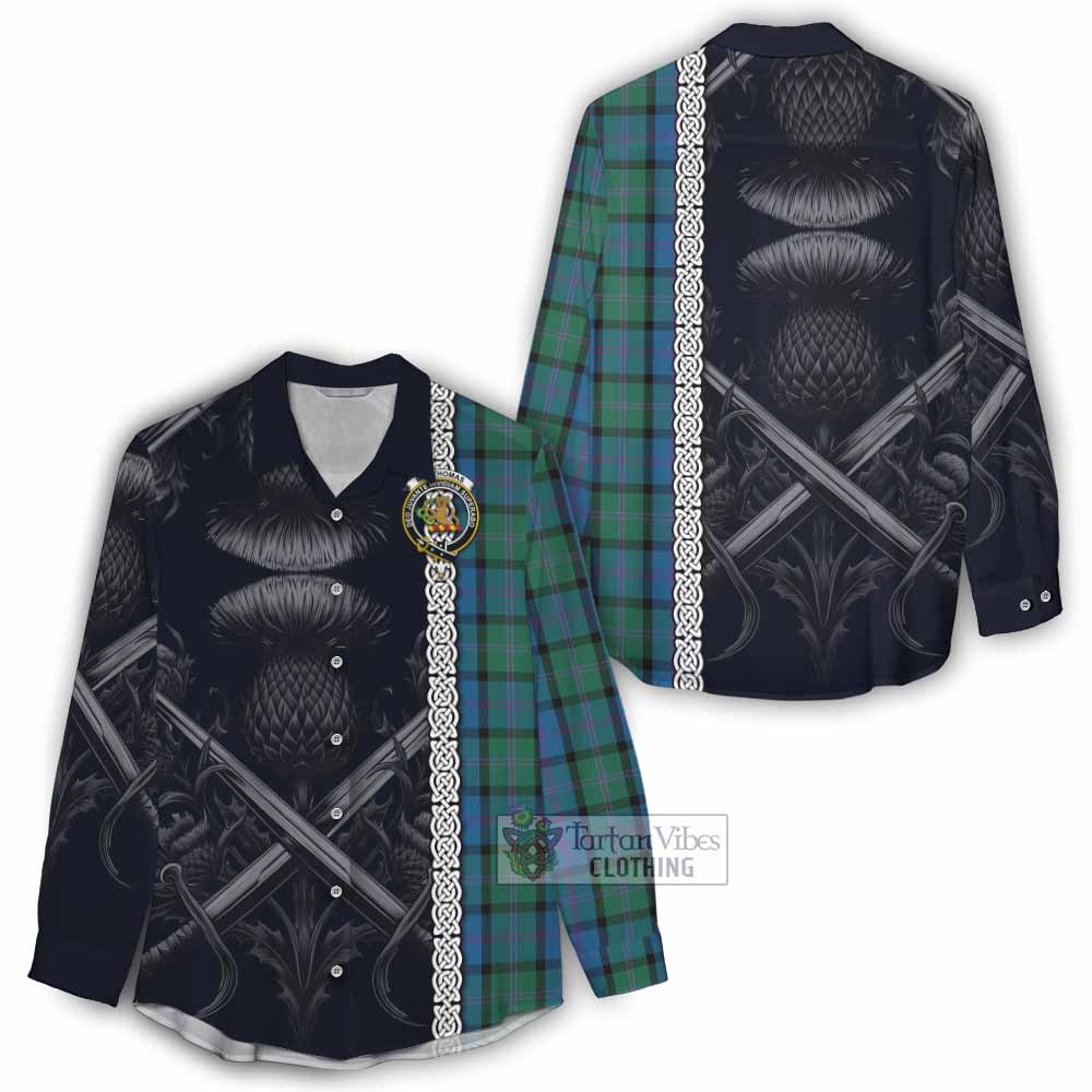 MacThomas (McThomas) Tartan Women's Casual Shirt with Family Crest Cross Sword Thistle Celtic Vibes - Tartan Vibes Clothing