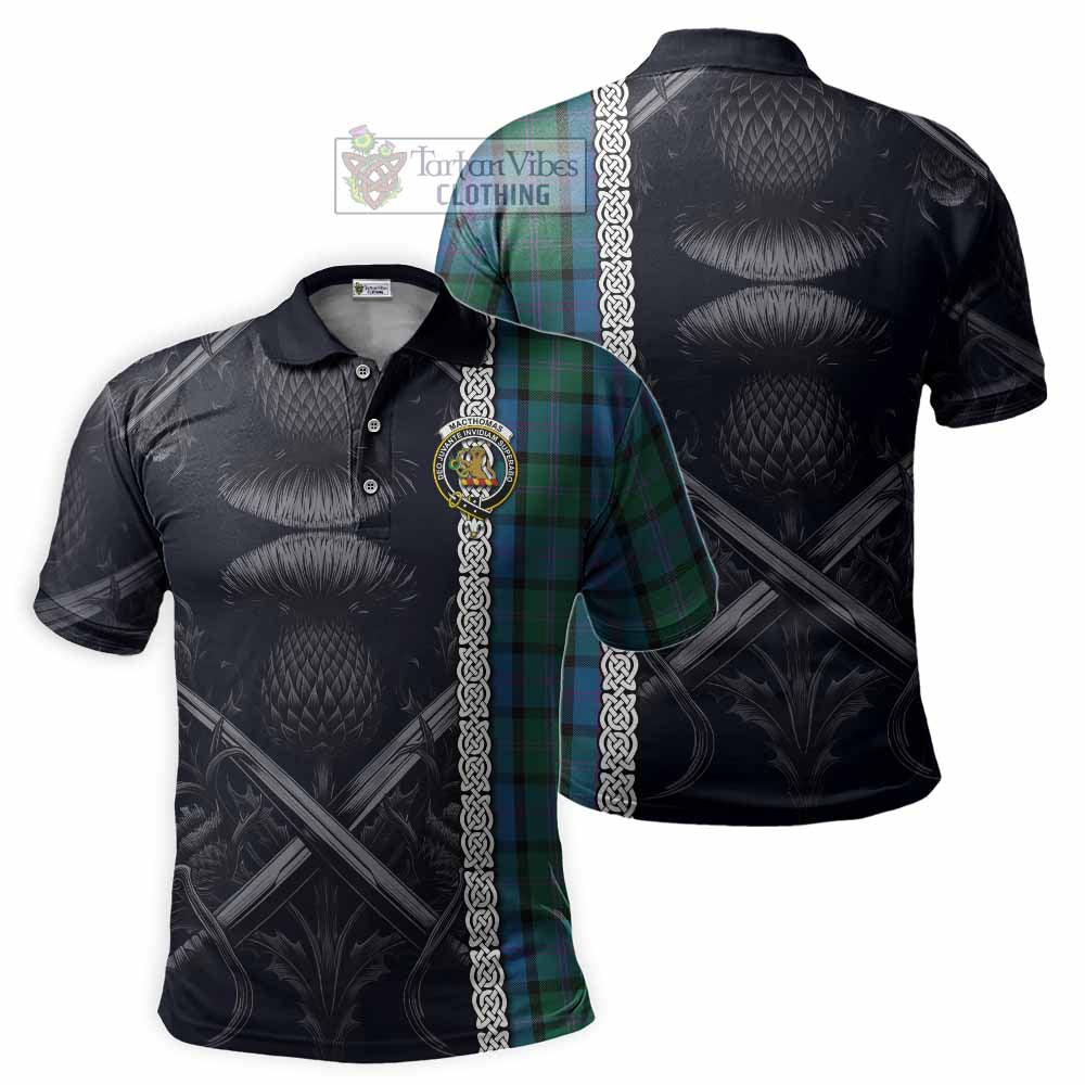 MacThomas (McThomas) Tartan Polo Shirt with Family Crest Cross Sword Thistle Celtic Vibes - Tartan Vibes Clothing