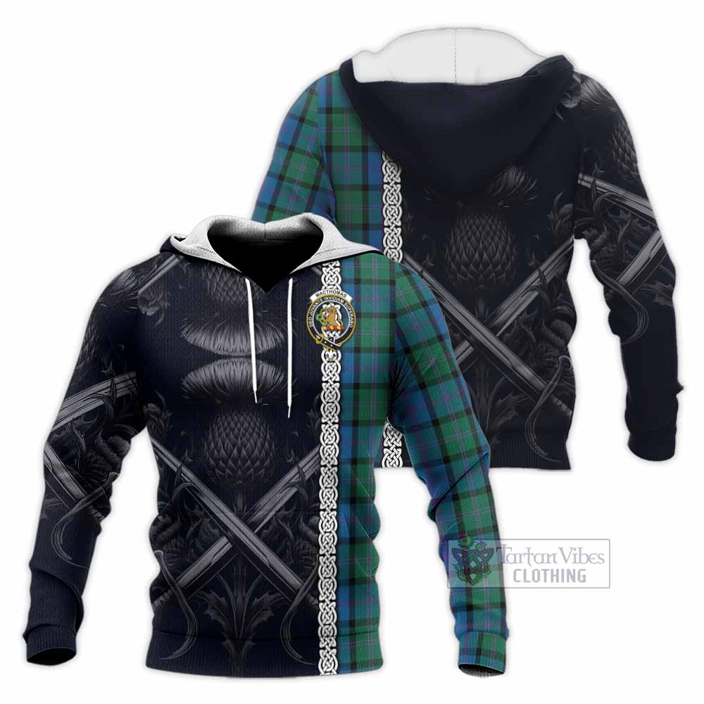 MacThomas (McThomas) Tartan Knitted Hoodie with Family Crest Cross Sword Thistle Celtic Vibes - Tartan Vibes Clothing