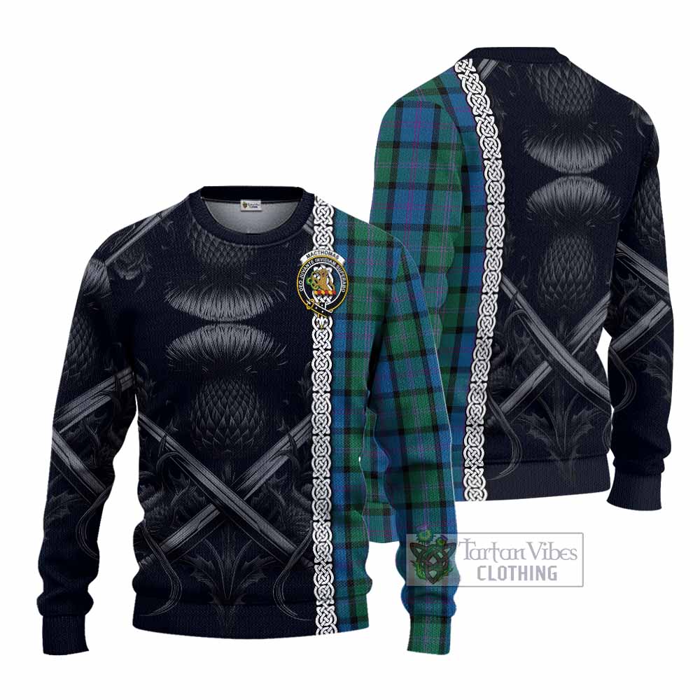 MacThomas (McThomas) Tartan Knitted Sweater with Family Crest Cross Sword Thistle Celtic Vibes - Tartan Vibes Clothing