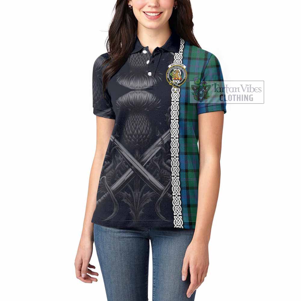 MacThomas (McThomas) Tartan Women's Polo Shirt with Family Crest Cross Sword Thistle Celtic Vibes - Tartan Vibes Clothing