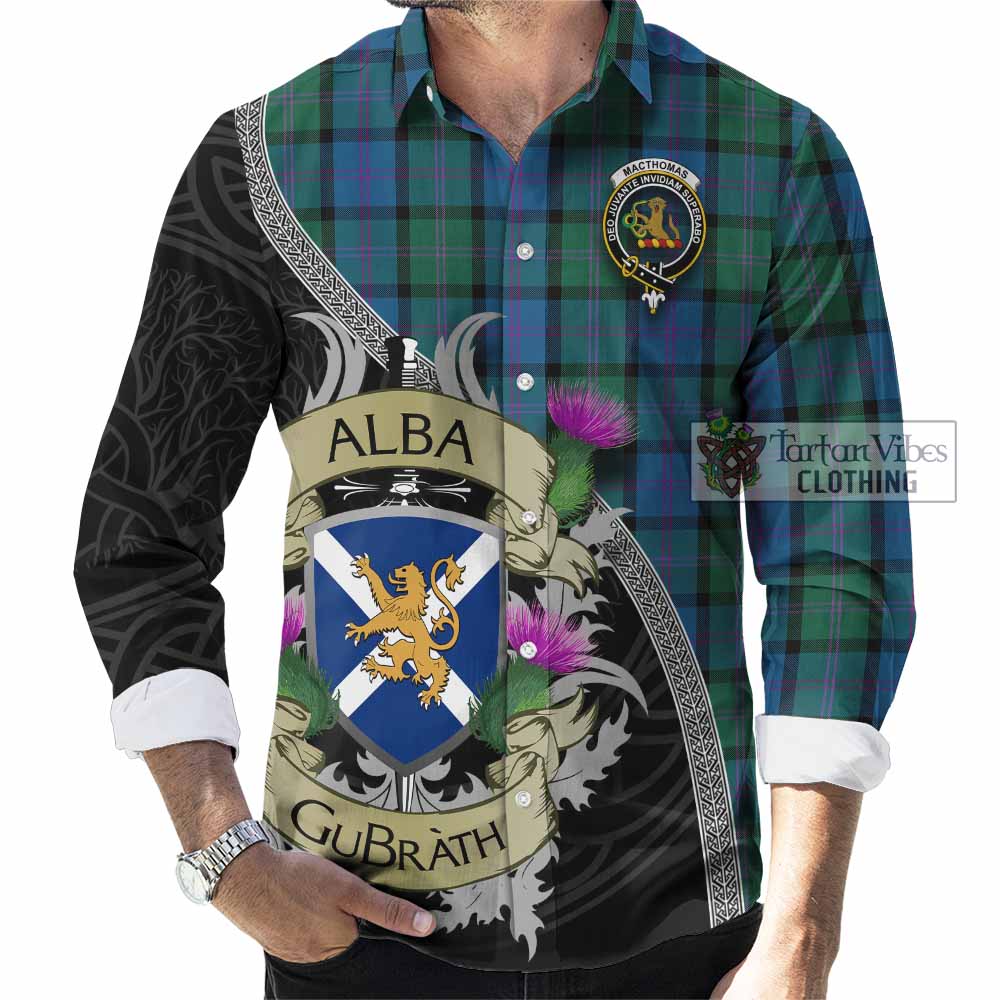 MacThomas (McThomas) Tartan Family Crest Long Sleeve Button Shirt Lion Rampant Royal Thistle Shield Celtic Inspired - Tartan Vibes Clothing