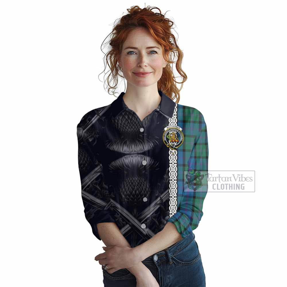 MacThomas (McThomas) Tartan Women's Casual Shirt with Family Crest Cross Sword Thistle Celtic Vibes - Tartan Vibes Clothing
