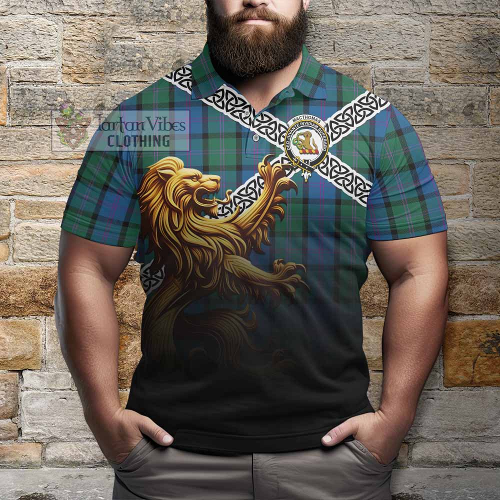 MacThomas (McThomas) Crest Tartan Polo Shirt with Golden Lion Emblem Celtic Style - Tartan Vibes Clothing