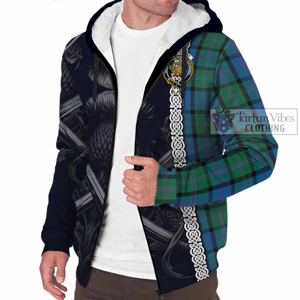 MacThomas (McThomas) Tartan Sherpa Hoodie with Family Crest Cross Sword Thistle Celtic Vibes - Tartan Vibes Clothing