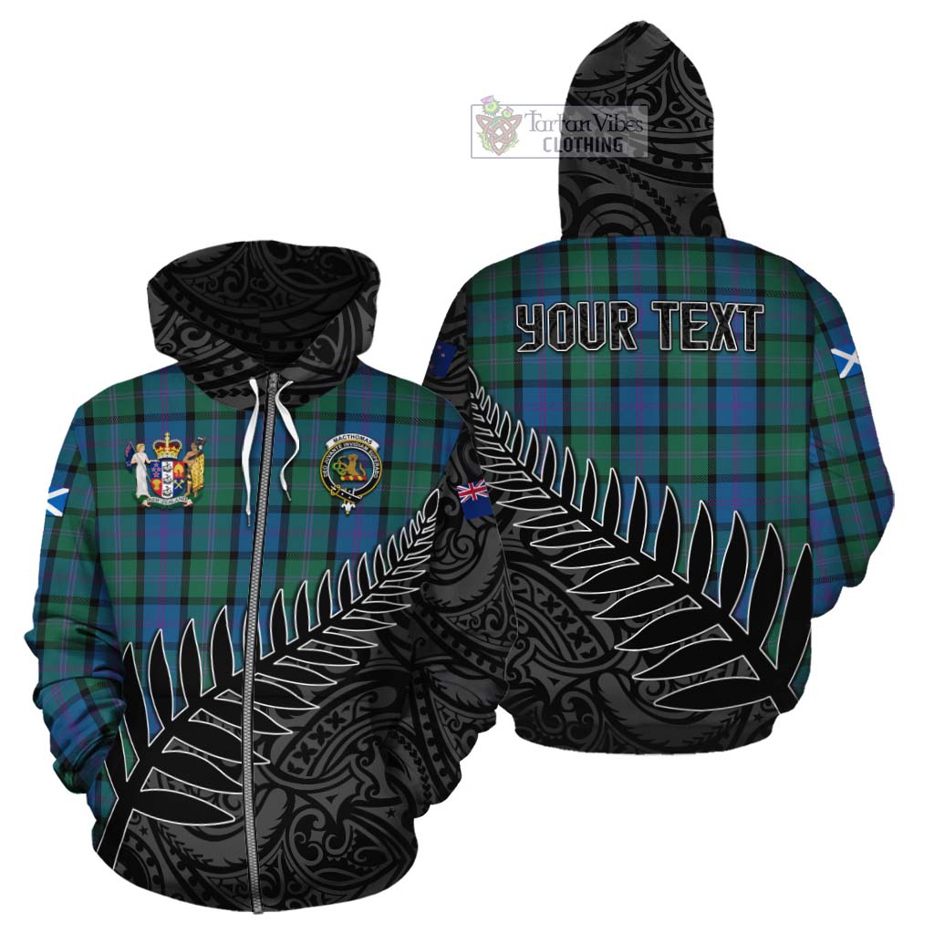 Tartan Vibes Clothing MacThomas (McThomas) Crest Tartan Cotton Hoodie with New Zealand Silver Fern Half Style